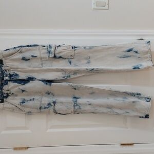 Blue and white straight leg jeans